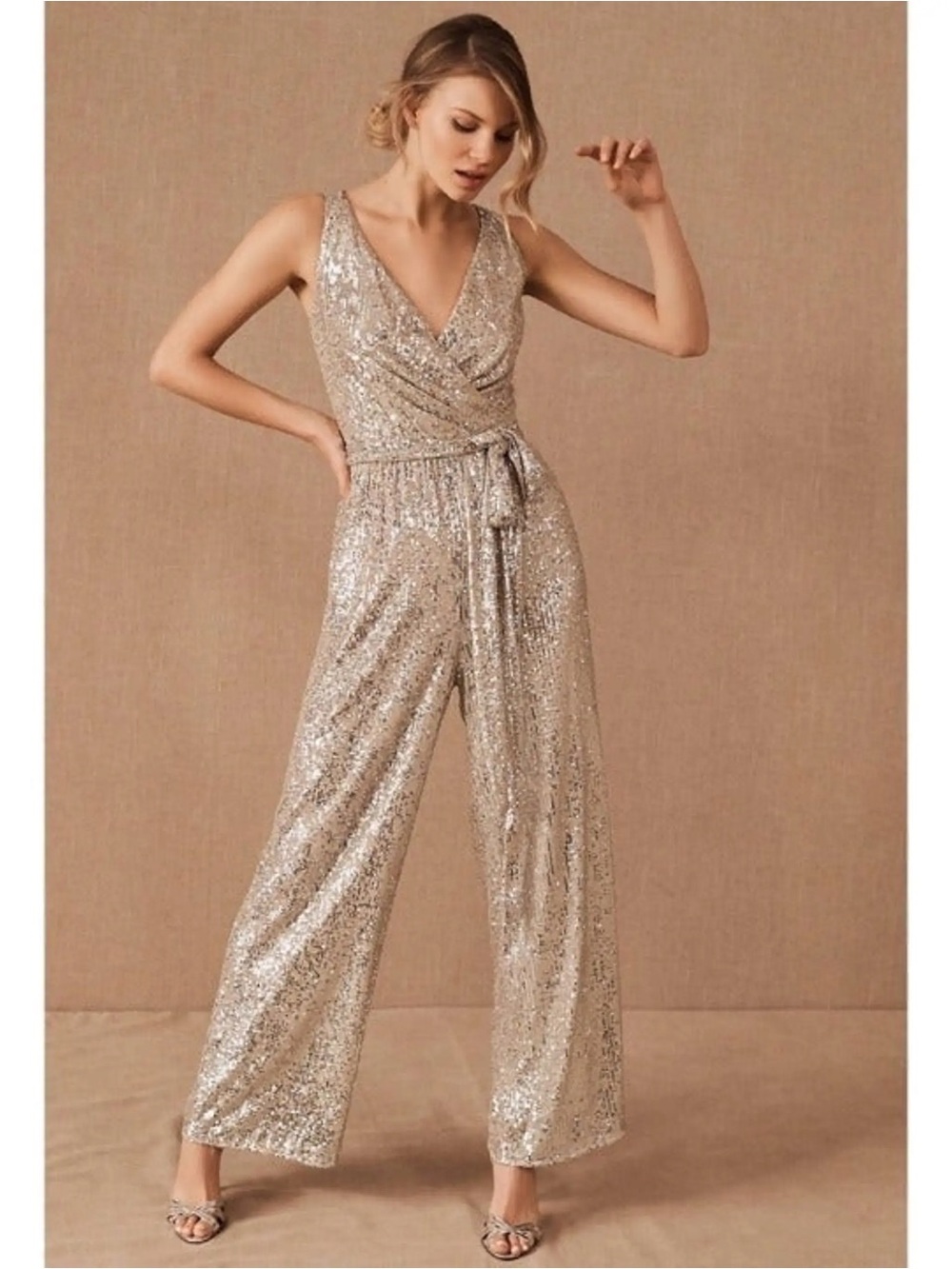 Sachin + Babi White and Silver Sequin Jumpsuit